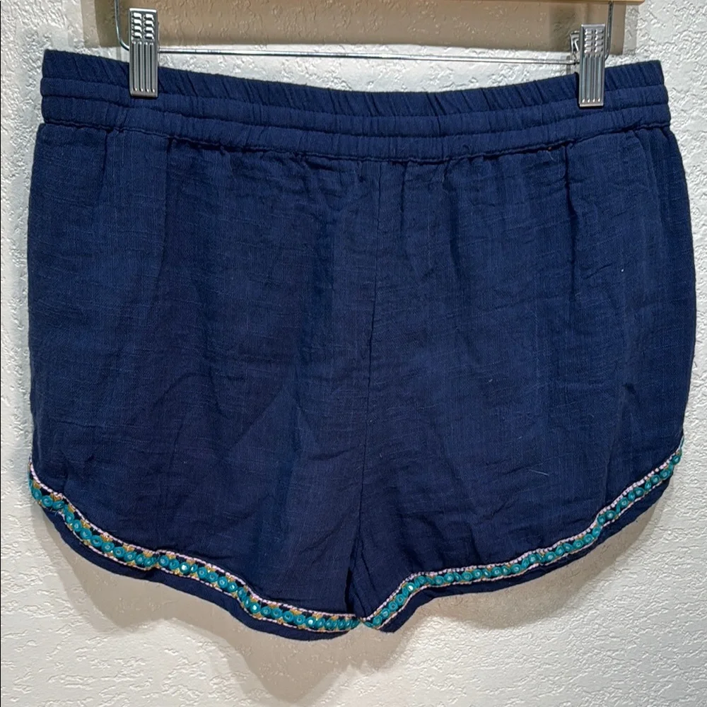 Earthbound Trading Navy XL Blue‎ Embellished Women's Elastic Tie Waist Shorts